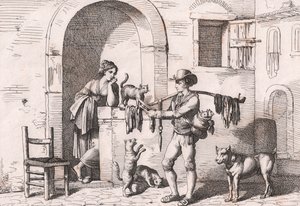 Carnacciaro, gateselger av kattekjøtt, etsning av Bartolomeo Pinelli (Roma av Bartolomeo Pinelli