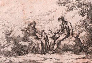 To vanlige med en baby, Schiavi, Abruzzo, etsning av Bartolomeo Pinelli (Roma av Bartolomeo Pinelli