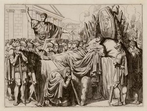 Valerius holder minnetalen i Brutus#39; begravelse, 509 f.Kr. (etsning)