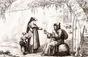 Kvinne fra Frascati og en eremitt, etsning av Bartolomeo Pinelli (Roma av Bartolomeo Pinelli