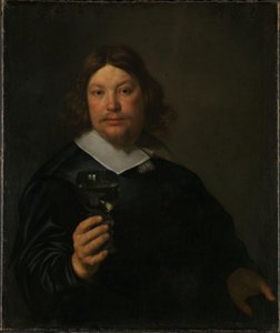Mann som holder et glass vin (olje på lerret)