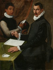 Portrett av en ukjent mann og hans tjener av Bartolommeo (attr. to) Passerotti