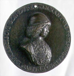 Portrettmedalje som viser Francesco Gonzaga II (1466-1519) (bronse) (for bakside se 96846) av Bartolommeo Melioli