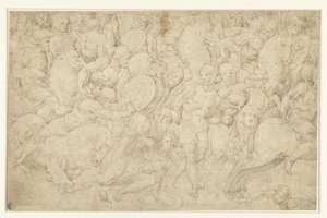Kamp mellom kavaleri og fotsoldater og bortføring av fanger av Bartolommeo Neroni (attributed to)