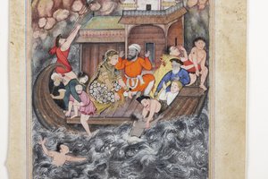 Detalj fra En storm til sjøs, ca. 1560–65 (ugjennomsiktig akvarell og gull på papir) av Basawan Basawan