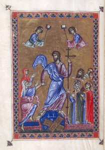 Egerton 1139, f.9v Harrowing of Hell, illustrasjon fra 