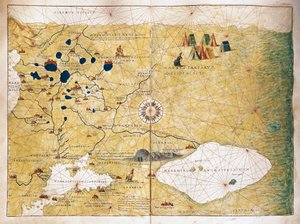 Moschoviae Tabula, kart over Russland og europeiske byer langs Volga-elven