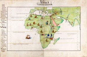 Vellumdiagram over Afrika, India og Middelhavet av Battista Agnese