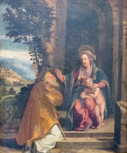 Jomfru med barn og biskop av Battista & Dossi Dosso (c.1486 1542) Dossi