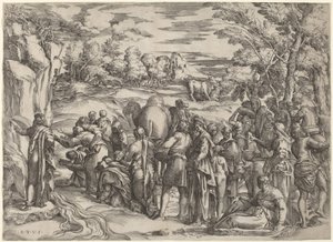 Moses slår klippen av Battista Franco
