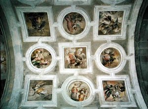 Utsikt over hvelvet, fra taket på Grimani-kapellet (fresco) av Battista Franco