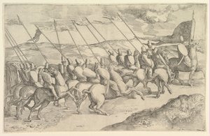 Et kompani av ryttere. av Battista Franco Veneziano