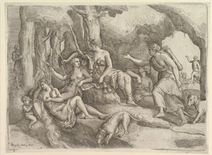 Diana hviler med nymfer. av Battista Franco Veneziano