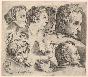 Studier av hoder. av Battista Franco Veneziano