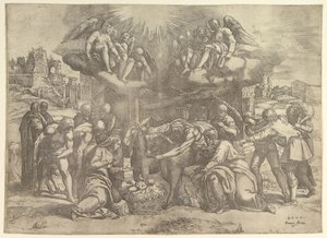 Hyrdenes tilbedelse med engler over hodet, ca. 1530-61. av Battista Franco Veneziano