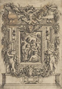 En ung mann rekker frem hånden til en sittende kvinne, en annen kvinne står mellom dem en..., ca. 1540-80.