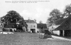 Farm of Hougoumont, et viktig strategisk sted for Wellington under slaget ved Waterloo, minnepostkort, ca. 1912 (photolitho)