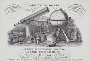 Annonse for Jacques Barboni optiske instrumenter (litho) av Belgian School