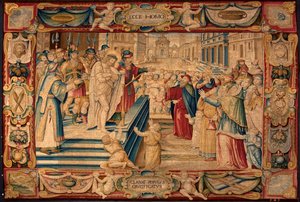 Kristi lidenskap: Jesus er tilstede for mengden. Billedteppe laget av produsenter i Brussel. 1500-tallets gener, Musei di Strada Nuova av Belgian School