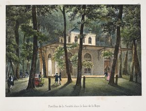 Samfundets paviljong, i skogen i Haag, ca. 1895 (fotokrom) av Belgian School