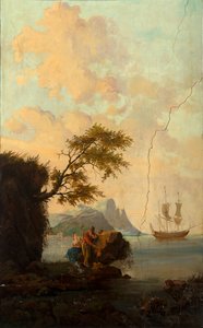 Andre bakrom på baksiden, møterom, veggmalerier med landlige scener i klassisk stil, trolig fra rundt 1810, scene 5 av Belgian School