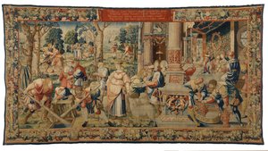 Tapestry, Story of Laban, Jacob and Rachel, Genesis XXIX, laget i Brussel, Belgia, ca. 1530 (ull og silke) av Belgian School