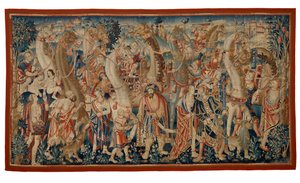 Tapestry, The Camel Caravan, fra 'Conquest of India'-serien, fra Tournai, ca. 1510 (ull og silke) av Belgian School