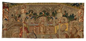 Tapetfragment, som viser A Miracle of the Holy Sacrament, laget i Tournai, Belgia av Belgian School