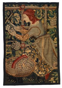 Tapetfragment som viser Vintager, muligens fra Tournai av Belgian School