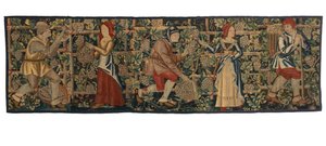 Billedteppefragment som viser Vintagers, muligens fra Tournai, ca. 1460-70 (ull) av Belgian School