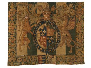 Tapetet med Royal Arms of Edward VI og Arms of le Grys, trolig laget i Enghien, Flandern, Belgia, ca. 1547-53 (ull) av Belgian School