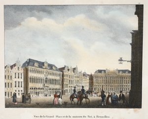 Utsikt over Grand Place og Maison du Roi, i Brussel, ca. 1895 (fotokrom) av Belgian School