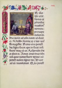 W.107 fol.24r Kristus og Nikodemus fra Evangelarium i Santa Giustina skrevet av Laurentius Gazius Cremonensis, 1523-25 av Benedetto Bordone