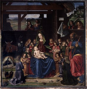 Fødselen. Maleri av Benedetto Ghirlandaio (1458-1497). Olje på tre. Mål: 147x144cm. Aigueperse kirke av Benedetto Ghirlandaio