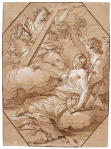 The Ecstasy of Saint Mary Magdalene, ca. 1715-19 (penn og blekk med brun vask, forsterket med hvit, med åttekantede innrammingslinjer av brunt blekk på lagt papir)