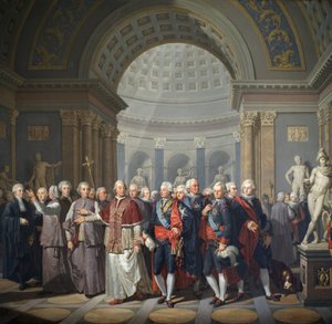 Gustave III av Sverige (1746-1792) med pave Pius VI (Gianangel, grev Braschi av Benigne Gagneraux