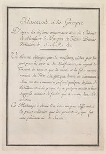 Gresk maskerade: Tittelplate 1, 1771.