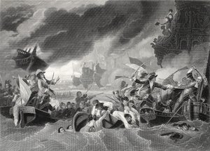 Slaget ved La Hogue, gravert av W. French (litho)