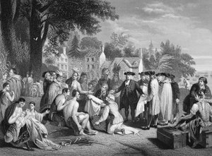 William Penns traktat med indianerne, gravert av W. French (litho)