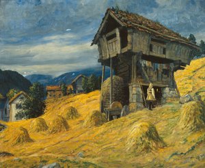 Jente på lagerhus (maleri) av Benjamin Blessum