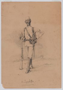 En soldat fra den 10. sudanesiske bataljonen, ca. 1889 (akvarell) av Benjamin Donisthorpe Alsop Donne
