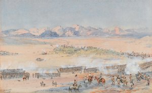 Fremskritt av 9. og 10. sudanesiske bataljoner av den egyptiske hæren i slaget ved Toski, 3. august 1889 (akvarell) av Benjamin Donisthorpe Alsop Donne