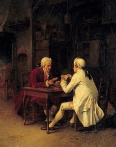Kortspillere Maleri av Eugene Fichel (1826-1895) 1863 Søn. 0,27x0,22 m
