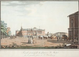 Utsikt over Michael Palace og Connetable Square i St. Petersburg, 1800