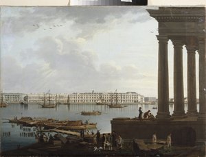 Utsikt over vinterpalasset og børsen i St. Petersburg. Maleri av Benjamin Paterssen (1748-1815), olje på lerret av Benjamin Patersson