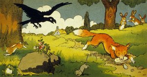 La Fontaines fabel: Kråken og reven (illustrasjon 1949)