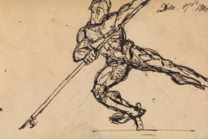 Figurstudie av en naken mann med et spyd