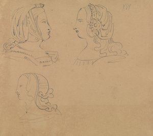 Portrettstudier av kvinner i forskjellige hodeplagg av Benjamin Robert Haydon