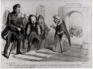 Dumas, Hugo et Balzac søker opptak til det franske akademiet, illustrasjon fra 