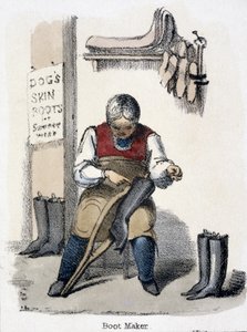 The Boot Maker, fra The Dog in Graphic Illustrations of Animals – Viser deres nytte for mennesker i deres ansettelse under livet og bruken etter døden, ca. 1845 av Benjamin Waterhouse Hawkins